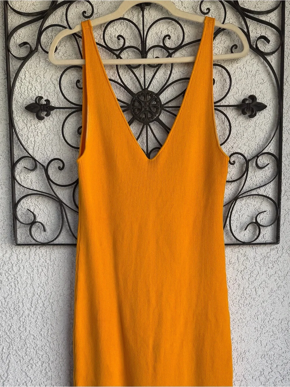 Free People Beach Ribbed V-Neck Midi Dress in Orange
